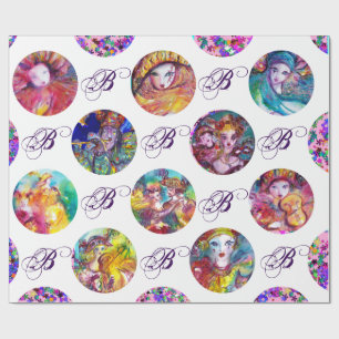 VENETIAN MASQUERADE MARDI GRAS MASKS MONOGRAM WRAPPING PAPER