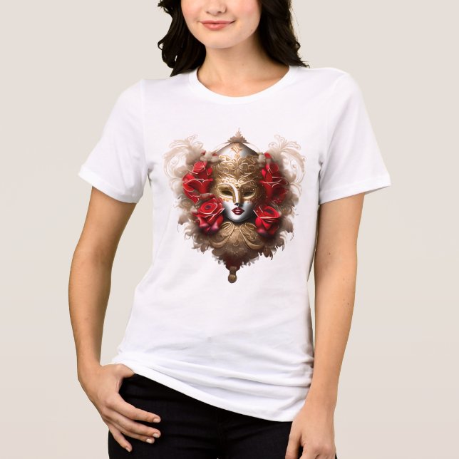 Venetian masquerade mask gold red rose masked Tri-Blend shirt (Front)
