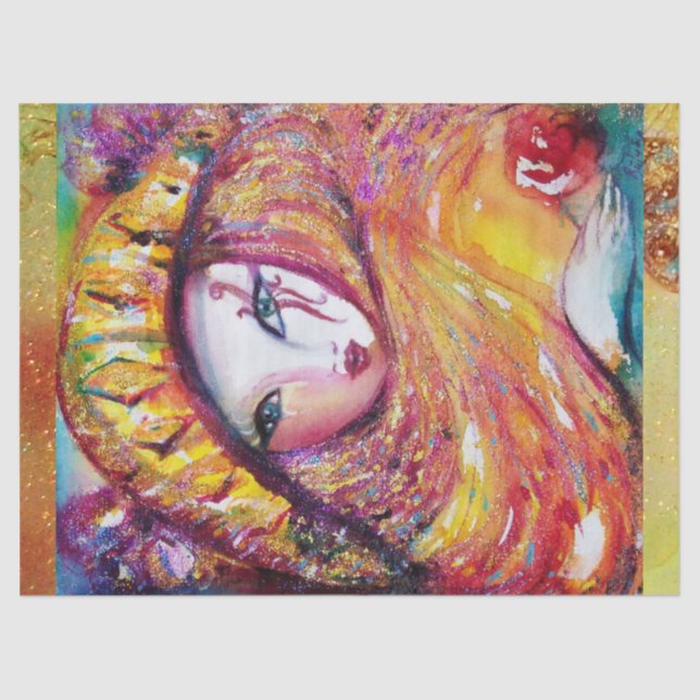 VENETIAN MASQUERADE - MASK IN YELLOW TISSUE PAPER (Front)