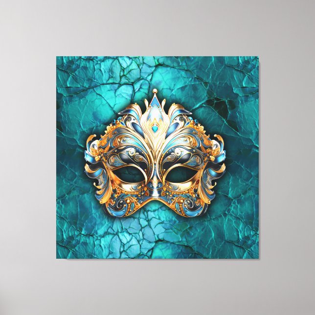Venetian Masquerade Mask on Turquoise  Ground Canvas Print (Front)
