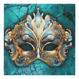 Venetian Masquerade Mask on Turquoise  Ground Faux Canvas Print