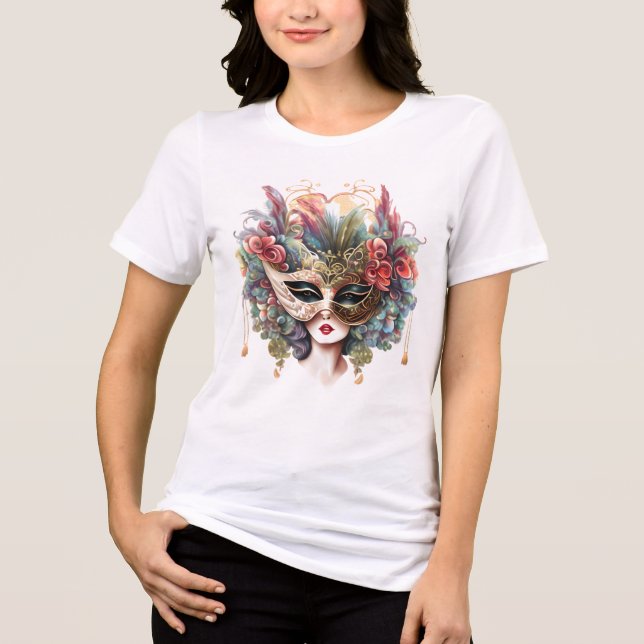 Venetian masquerade mask pink blue gold floral  Tri-Blend shirt (Front)