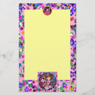 VENETIAN MASQUERADE MASKS,CONFETTI GEM MONOGRAM STATIONERY