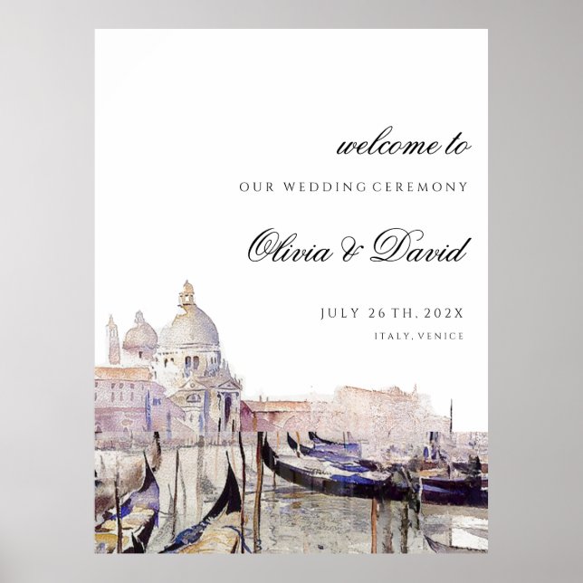 Venetian Wedding Script Watercolor Welcome Sign (Front)