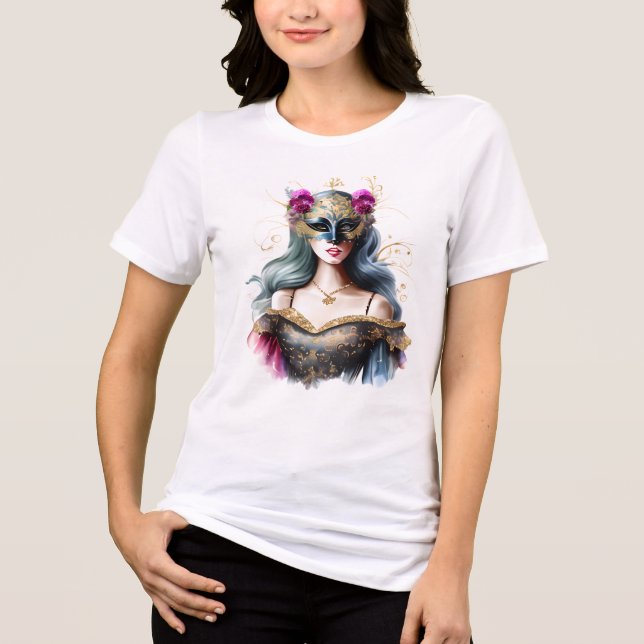 Venetian woman masquerade face mask pink gray Tri-Blend shirt (Front)