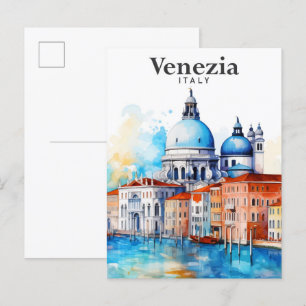 Venezia Italy Watercolor Painting Travel Postcard