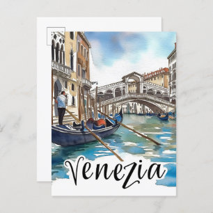 Venezia Italy Watercolor Painting Travel Postcard