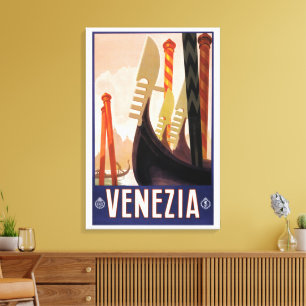Venezia, Venice, Italy Gondolas Vintage Travel Art Canvas Print