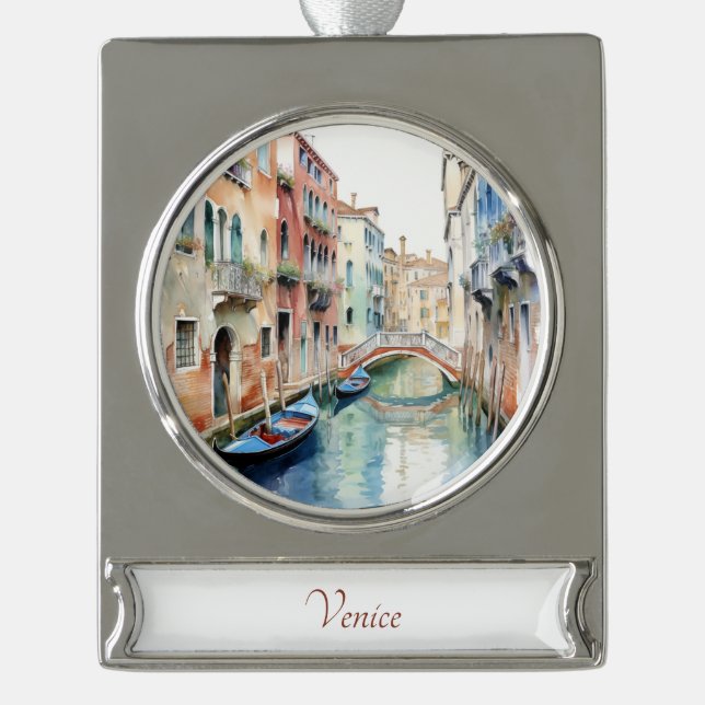 Venezian Gondolas Travel Art Watercolor Ornament (Front)