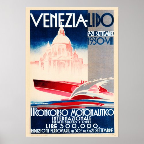 Venezio Lido 1930 Int Motorboat Competition Meet Poster