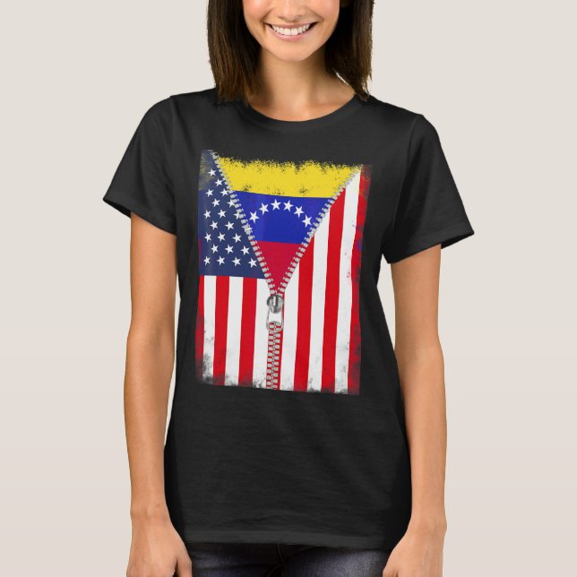 Venezuela American Flag Zip T-Shirt (Front)