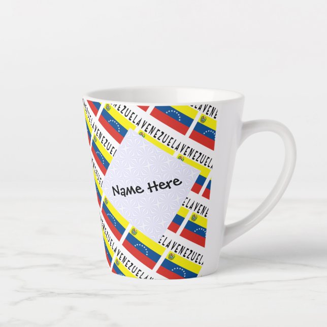 Venezuela and Venezuelan Flag Tiled Personalized  Latte Mug (Right)