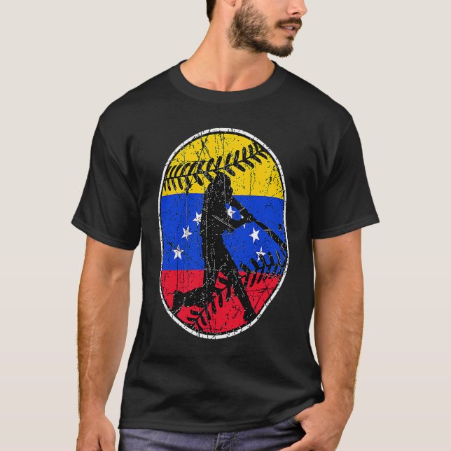 Venezuela Flag Baseball Hitter Venezuelan Flag T-Shirt (Front)