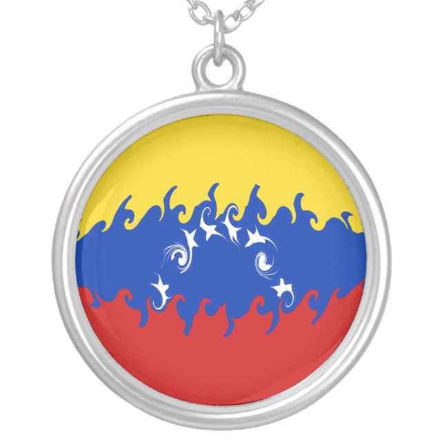 Venezuela Gnarly Flag Silver Plated Necklace (Front)