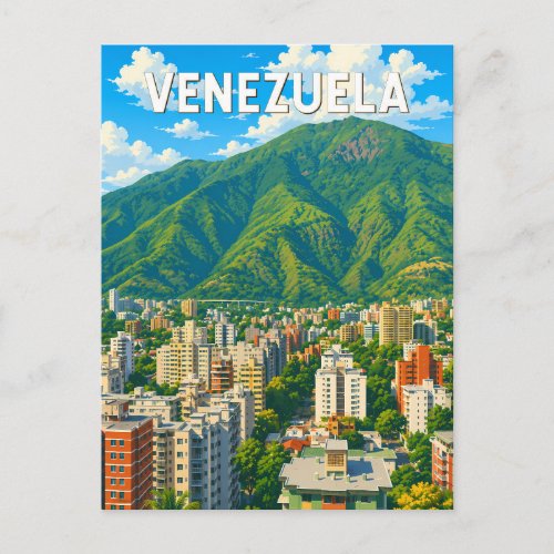 Venezuela Illustration Travel Art Vintage Postcard