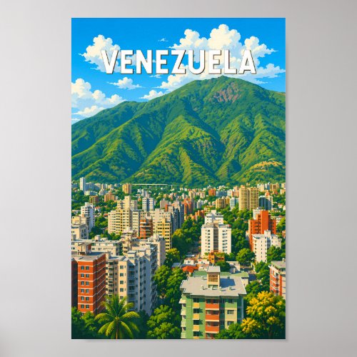 Venezuela Illustration Travel Art Vintage Poster
