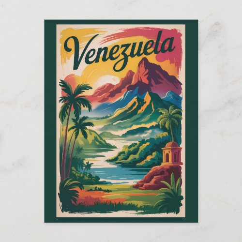 Venezuela Landscape Illustration Travel Art Retro Postcard