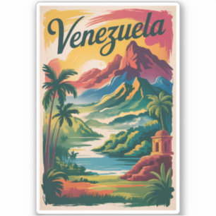 Venezuela Landscape Illustration Travel Art Retro Sticker