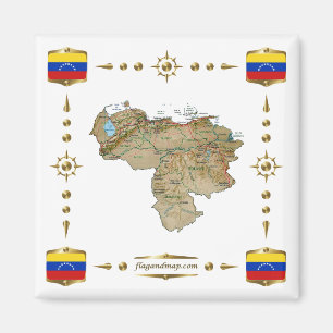 Venezuela Map + Flags Magnet