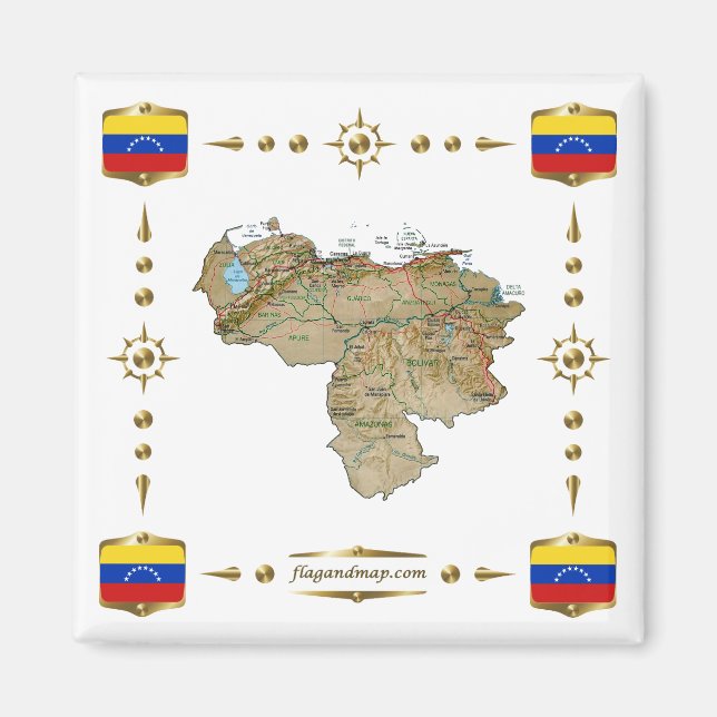 Venezuela Map + Flags Magnet (Front)