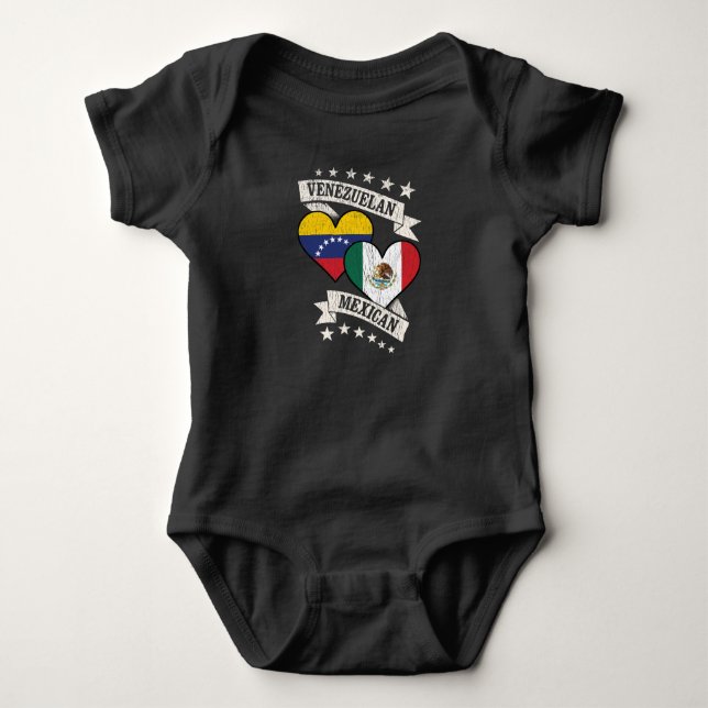 Venezuela Mexican Heart Flags Venezuela Mexico Baby Bodysuit (Front)