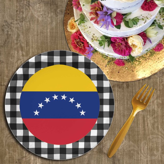 Venezuela Plate, buffalo plaid & Venezuelan Flag Paper Plates (Creator Uploaded)