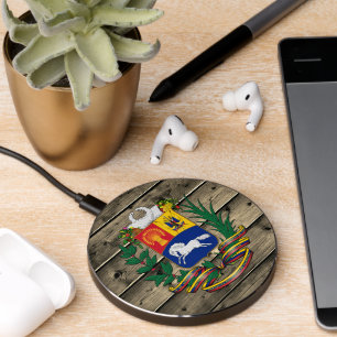 Venezuela Rustic Wood Coat of Arms, flag Wireless Charger