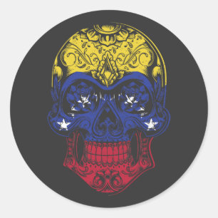 Venezuela Skull And Roses Flag Classic Round Sticker