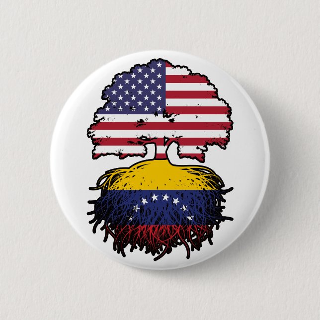 Venezuela Venezuelan American USA Tree Roots Flag Button (Front)