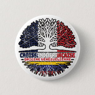 Venezuela Venezuelan French France Tree Roots Flag Button