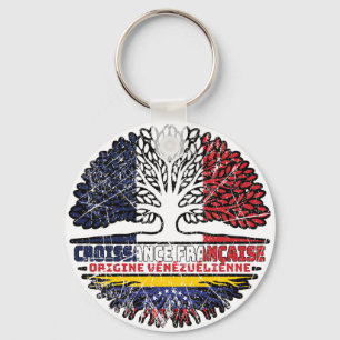 Venezuela Venezuelan French France Tree Roots Flag Keychain