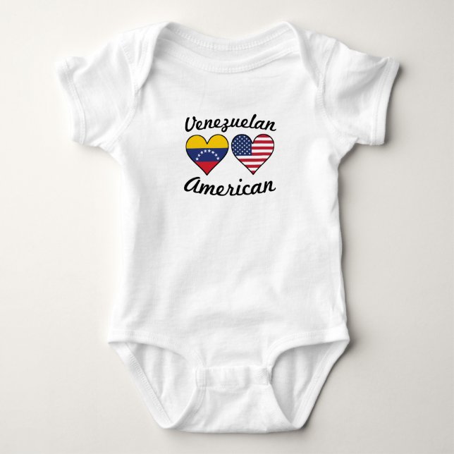 Venezuelan American Flag Hearts Baby Bodysuit (Front)