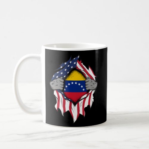 Venezuelan American Flags Hands Ripping Flag  Coffee Mug