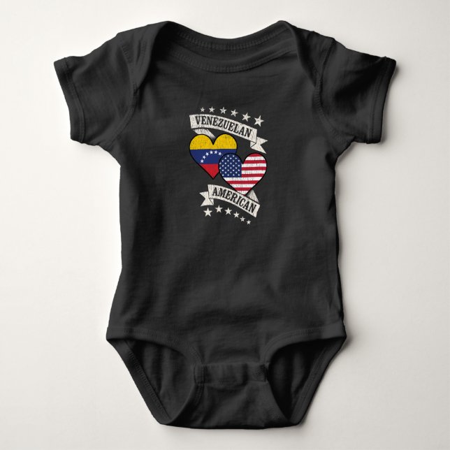 Venezuelan American Heart Flags Venezuela America Baby Bodysuit (Front)