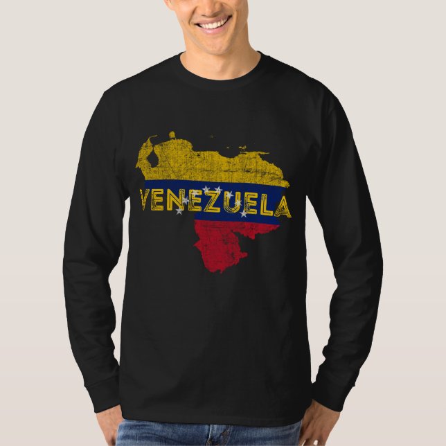 Venezuelan Map and Flag Souvenir - Distressed Vene T-Shirt (Front)