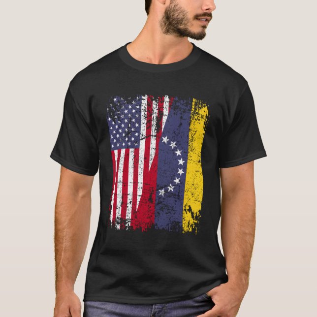 Venezuelan Roots Half American Flag Venezuela T-Shirt (Front)