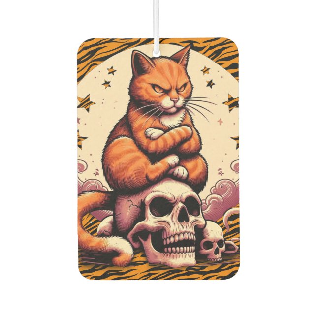 Vengeful Orange Cat, Skulls and Moon Air Freshener (Front)