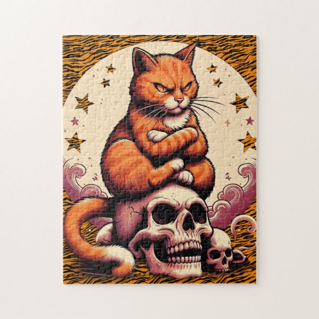 Vengeful Orange Cat, Skulls and Moon Jigsaw Puzzle (Vertical)