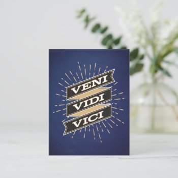 Veni Vidi Vici Blue Postcard by Charmalot at Zazzle