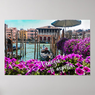 Venice awaits you! Gondola, Venezia. Italy, Mercat Poster