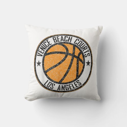 Venice Beach CA Basketball Court Circle Distressed Throw Pillow