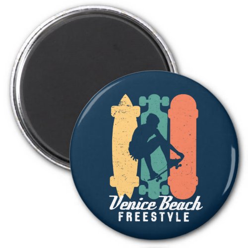 Venice Beach Cali Retro Freestyle Skateboarding Magnet