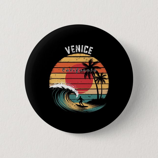 Venice Beach California Beach Surfing  Button (Front)