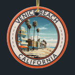 Venice Beach California Boardwalk Travel Art Retro Ceramic Ornament<br><div class="desc">Venice Beach in a vector art style. Venice Beach,  California,  is an iconic Southern California destination known for its eclectic boardwalk,  vibrant street art,  and lively atmosphere. Located in Los Angeles,  it's a hub of creativity and beachfront fun,  attracting visitors from all over the world.</div>
