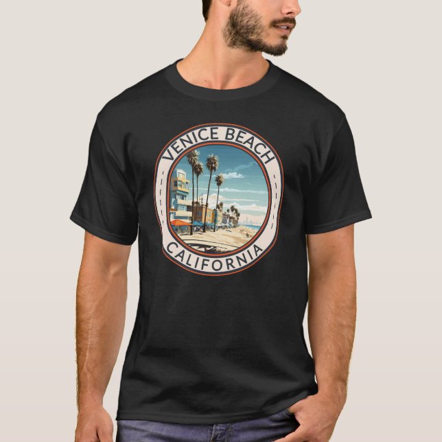 Venice Beach California Boardwalk Travel Art Retro T-Shirt (Front)