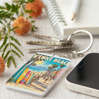 Venice Beach California Colorful Surfboards Poster Keychain