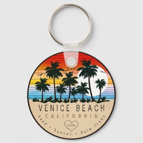 Venice Beach California Retro Palm trees Souvenir Keychain