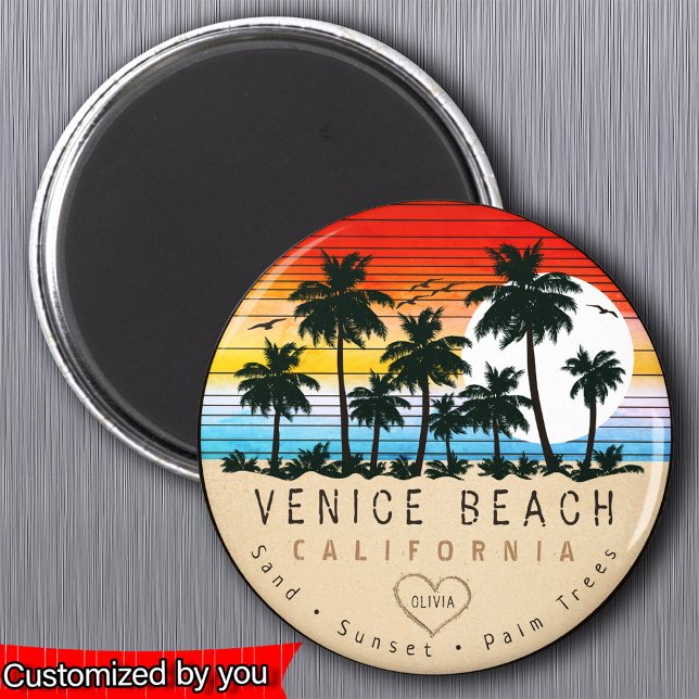 Venice Beach California Retro Palm trees Souvenir Magnet (Creator Uploaded)