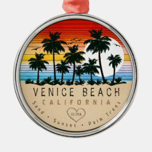 Venice Beach California Retro Palm trees Souvenir Metal Ornament