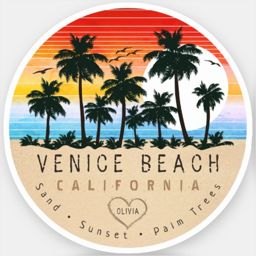 Venice Beach California Retro Palm trees Souvenir Sticker